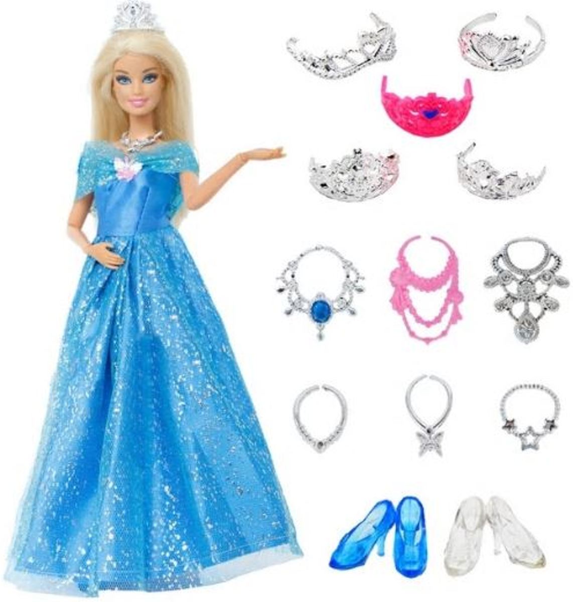 Voor de Pop | Cinderella Prinsessen Set | voor modepop | Barbie | Poppenkleertjes | Poppenkleding | Poppen accessoires